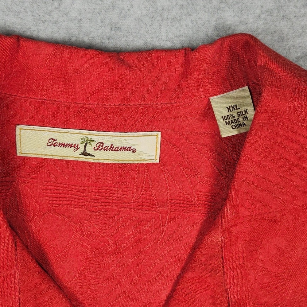 Tommy Bahama Men XXL Red Shirt Silk Jacquard Tropical Aloha Hawaiian Loop Collar - Picture 3 of 6